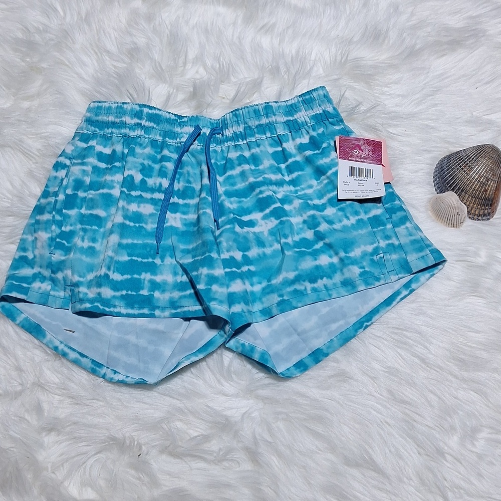 NWT Kanu surf  bathing suit bottoms, (board shorts) size 6 aqua/ white